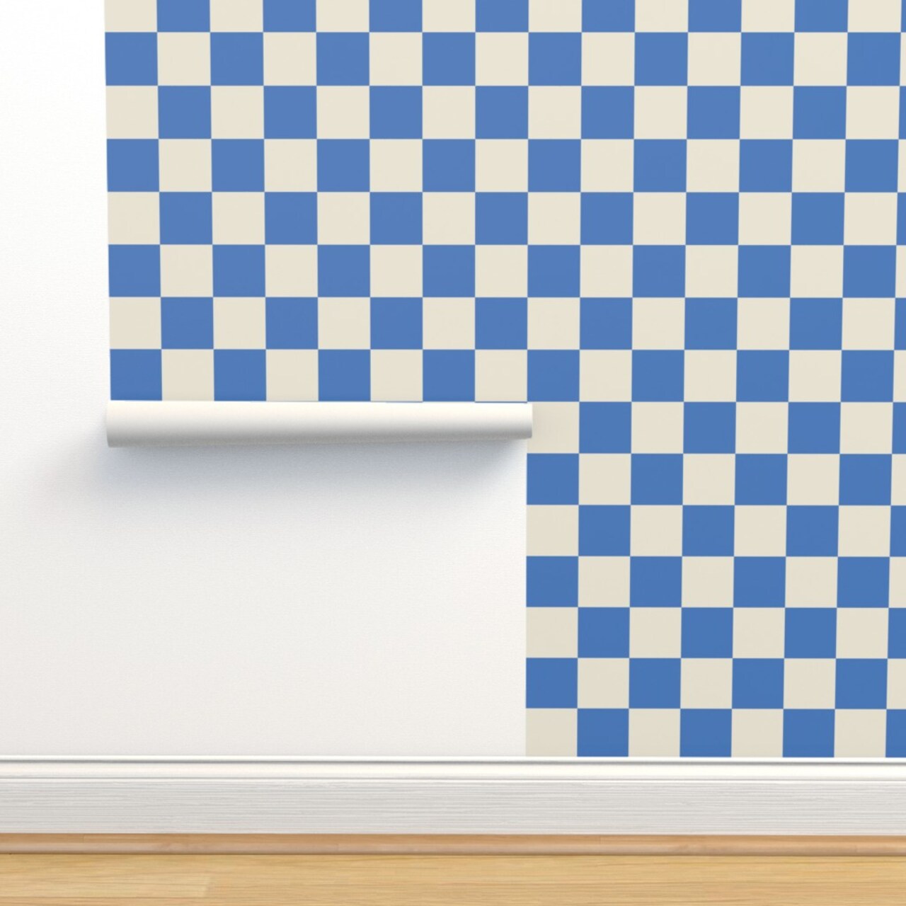 Minimal Cobalt Blue Retro Grid Checkerboard Custom Removable Wallpaper by Spoonflower Peel & Stick Wallpaper 2FT Wide